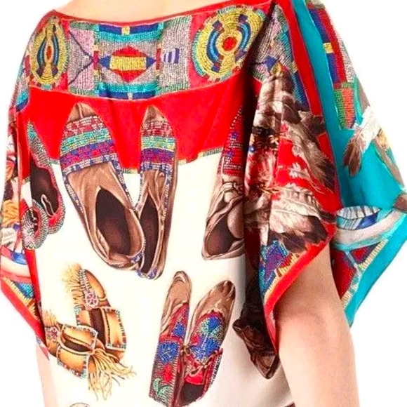 RALPH LAUREN Western Native American Indian Colorful Silk Top Sz Small Rare New! - Picture 2 of 12